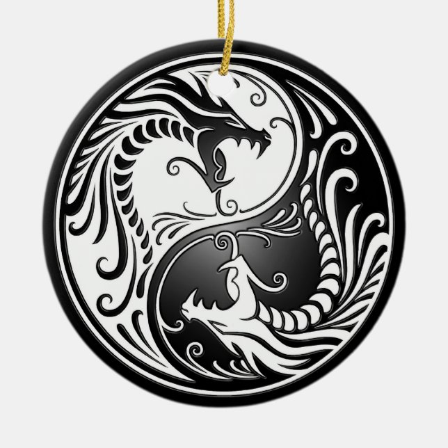 Ornement Rond En Céramique Dragons de Yin Yang (Devant)