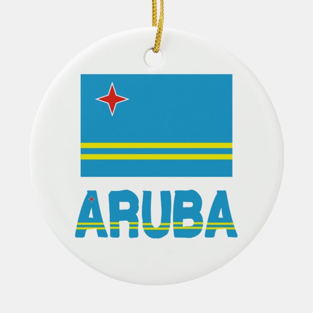 Ornement Rond En Céramique Drapeau Aruba et mot (Devant)