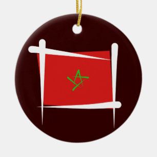 Ornement Rond En Céramique Drapeau de brosse du Maroc