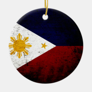 Ornement Rond En Céramique Drapeau grunge noir de Philippines
