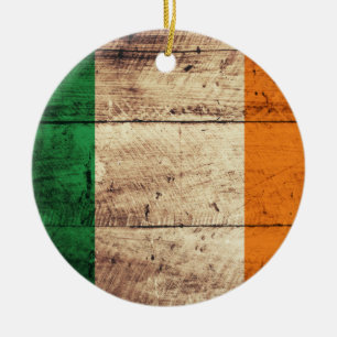 Ornement Rond En Céramique Drapeau Irlande en bois