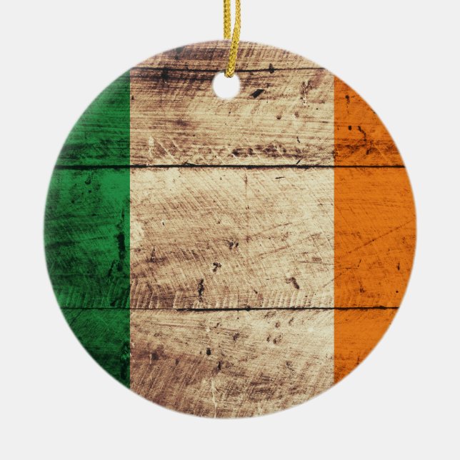 Ornement Rond En Céramique Drapeau Irlande en bois (Devant)