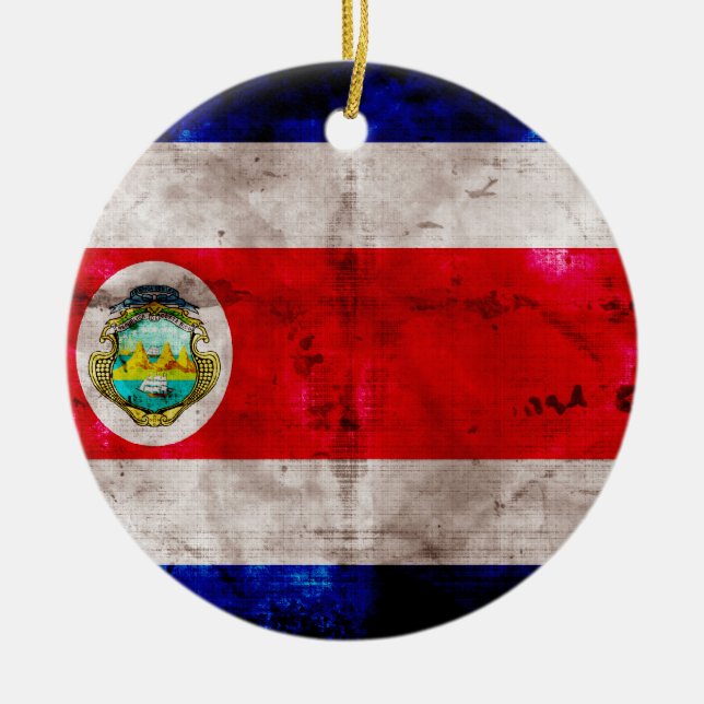 Ornement Rond En Céramique Drapeau patiné du Costa Rica (Devant)