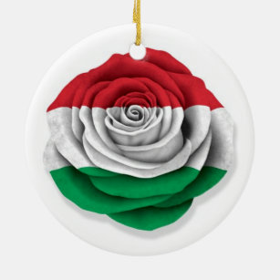 Ornement Rond En Céramique Drapeau rose de Hongrois sur le blanc