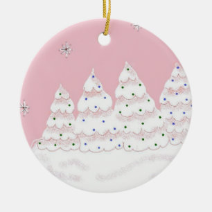 Ornement Rond En Céramique Dreamy White Christmas Trees
