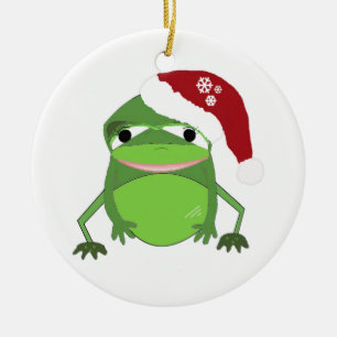 Ornement Rond En Céramique Drôle crapaud dans un chapeau de Père Noël