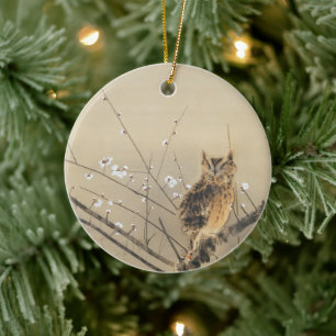 Ornement Rond En Céramique Early Plum Blossoms by Nishimura Goun, Vintage Owl