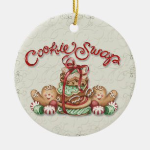 Ornement Rond En Céramique Échange de cookies de Noël - SRF