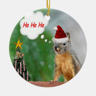 Ornement Rond En Céramique Écureuil de Noël
