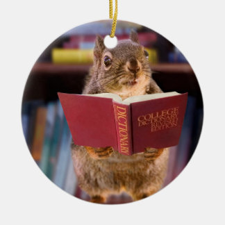 Ornement Rond En Céramique Écureuil futé lisant un dictionnaire