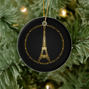 Ornement Rond En Céramique Eiffel Tower gold glitter sparkles Personalize