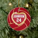 Ornement Rond En Céramique Élégant ballon rouge foncé et volleyball or<br><div class="desc">Volleyball Sport Joueur ornement de Noël prêt pour vous à personnaliser. Faites un merveilleux cadeau personnalisé pour votre joueur de volley-ball, entraîneur, ventilateur, etc... REMARQUE : SEULEMENT CHANGER LES ESPACES MODÈLES NÉCESSAIRES! 😀 Si nécessaire, vous pouvez supprimer le texte et commencer à ajouter le texte et la police que vous...</div>