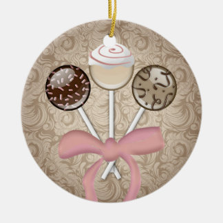 Ornement Rond En Céramique Élégant cacao Damask Cake Pop