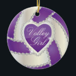 Ornement Rond En Céramique Élégant Diamond Heart Purple Volleyball<br><div class="desc">Volleyball Sport Joueur ornement de Noël prêt pour vous à personnaliser. Faites un merveilleux cadeau personnalisé pour votre joueur de volley, entraîneur, ventilateur, etc... ⭐ Ce Produit est 100% Personnalisable. Les graphiques et/ou le texte peuvent être ajoutés, supprimés, déplacés, redimensionnés, changés autour, tournés, etc... ⭐ (Assurez-vous de redimensionner ou déplacer...</div>