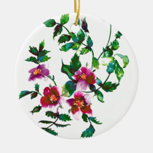 Ornement Rond En Céramique Elégante aquarelle moderne fleur sauvage rose fonc