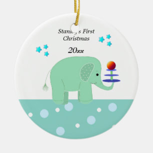 Ornement Rond En Céramique Elephant Baby's First Christmas