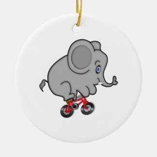 Ornement Rond En Céramique Éléphant montant un vélo