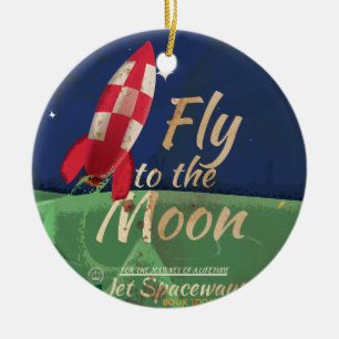 Ornement Rond En Céramique Emmène-moi sur la Lune Affiche de voyage vintage