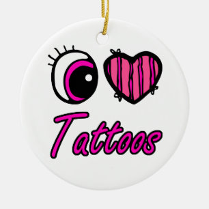 Ornement Rond En Céramique Emo Coeur des yeux J'aime les tatouages
