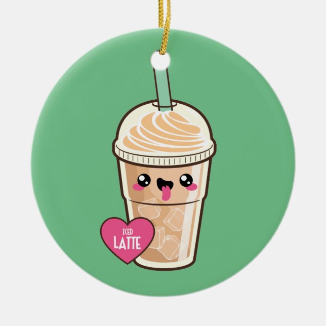 Ornement Rond En Céramique Emoji a glacé Latte (Devant)