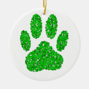 Ornement Rond En Céramique Empreinte de patte de Chien à feuillage vert