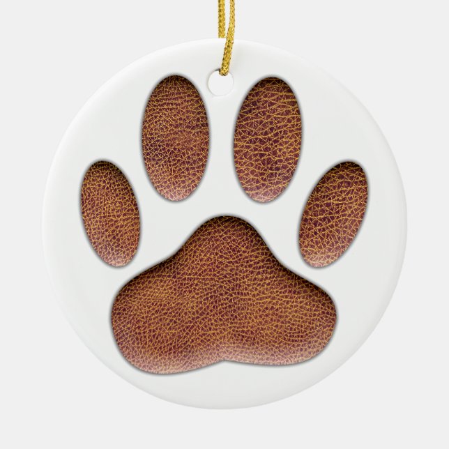 Ornement Rond En Céramique Empreinte de patte de chien de Texture en cuir (Devant)