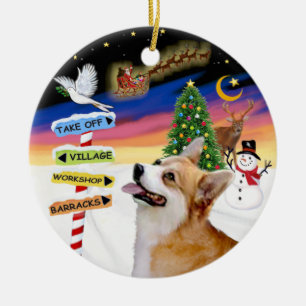 Ornement Rond En Céramique Enseignes de Noël - Corgi gallois (Pembroke)