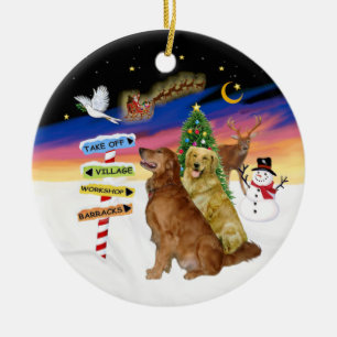 Ornement Rond En Céramique Enseignes de Noël - Deux Golden Retrievers