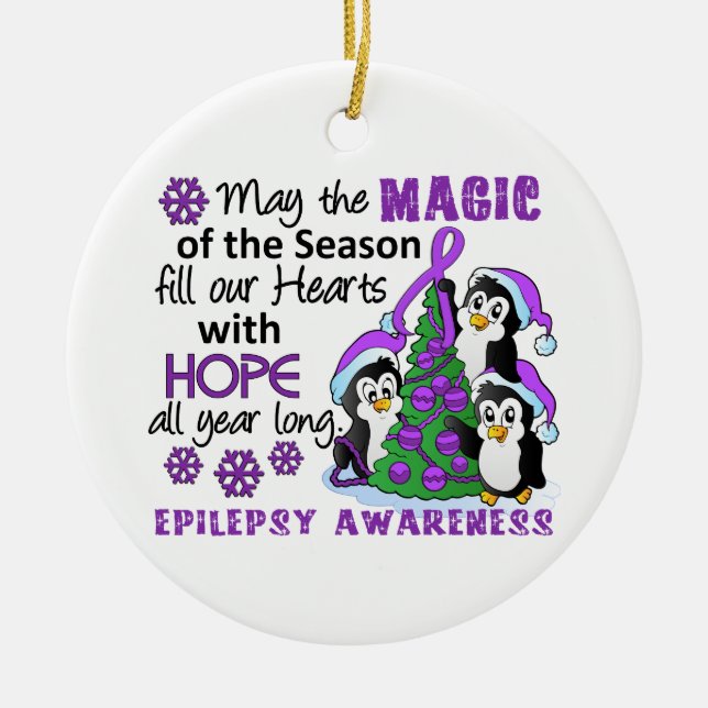 Ornement Rond En Céramique Épilepsie de pingouins de Noël (Devant)