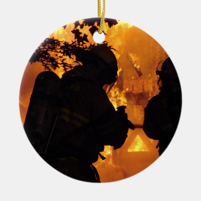 Ornement Rond En Céramique Équipe de sapeur-pompier (Devant)