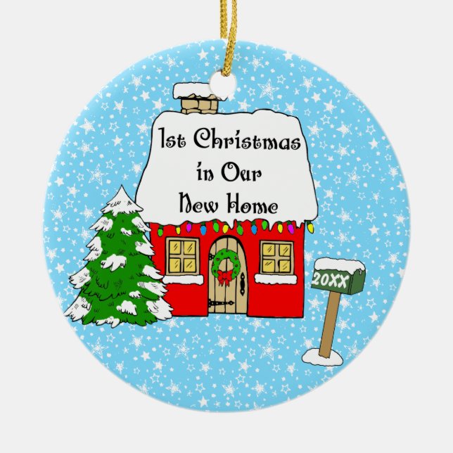 Ornement Rond En Céramique ęr Noël dans notre nouvelle maison (Devant)