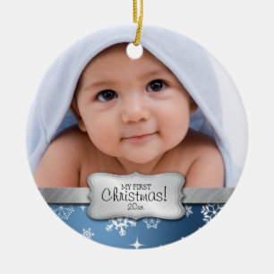 Ornement Rond En Céramique Ęr Noël du bébé.  Ajoutez votre photo