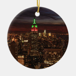 Ornement Rond En Céramique ESB, aspect vintage rouge vert damassé #3 Noël