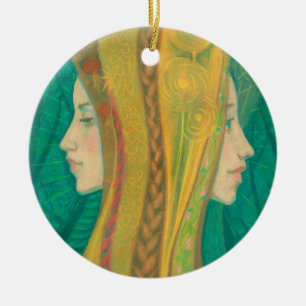 Ornement Rond En Céramique Été Dryad Girls Forest Imaginaire Art Vert Jaune
