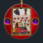 Ornement Rond En Céramique ETERNAL LOVE rouge violet gemme<br><div class="desc">Art vintage et coloré. Minature héraldique médiévale de 1200 amoureux romantiques dans un jardin fleuri avec un oiseau blanc, mélangé avec des pierres précieuses 3D brillantes vinantes.Facile à customiser pour la cérémonie mariage, faire-part nuptiale, sauver la date, merci, douches nuptiales, douches fiançailles romantiques, anniversaires, Saint Valentin, ou tout simplement évènement...</div>
