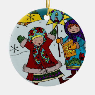 Ornement Rond En Céramique Étoile ukrainienne de Noël