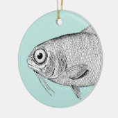 Ornement Rond En Céramique Étrange dessin de poisson vintage (Gauche)
