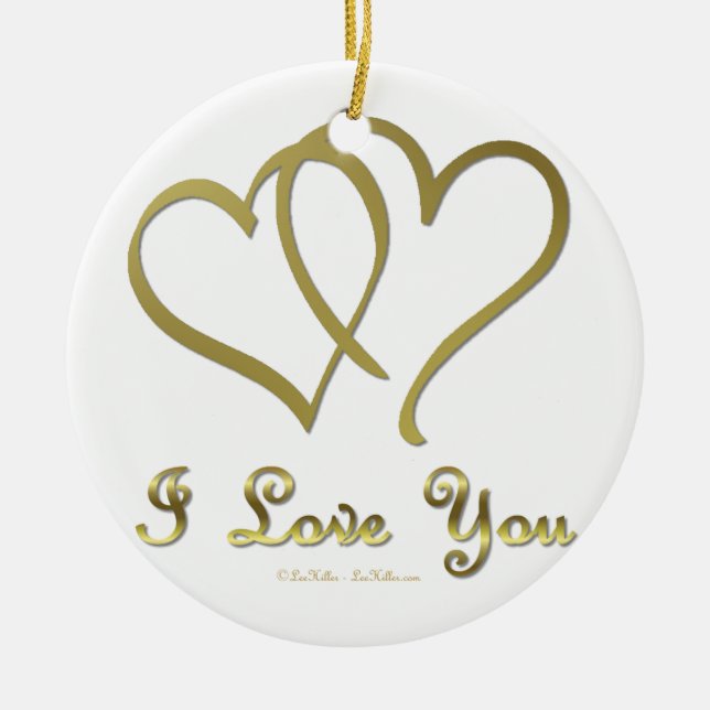 Ornement Rond En Céramique Eventré Gold Hearts i Love You (Devant)