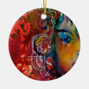 Ornement Rond En Céramique EXCALIBUR, REINE de jaune rouge d'imaginaire