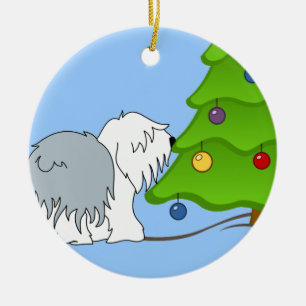 Ornement Rond En Céramique Expliquez maintenant à votre chien le sens de Noël