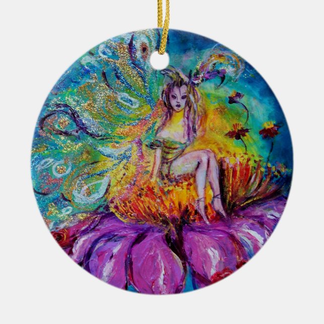 Ornement Rond En Céramique FAIRY IN NIGHT VIBRANT BLUE SAPPHIRE Gem (Devant)
