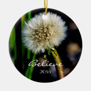 Ornement Rond En Céramique Fais un voeu, Crois, Dandelion Noël Ornament