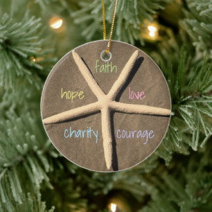 Ornement Rond En Céramique Faith Love Hope Courage Charity Starfish