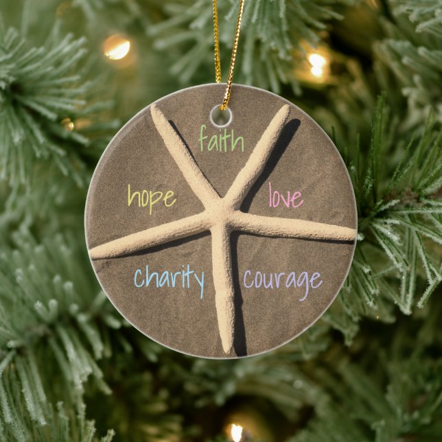 Ornement Rond En Céramique Faith Love Hope Courage Charity Starfish (Arbre)