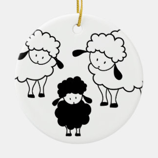 Ornement Rond En Céramique Famille de moutons noirs