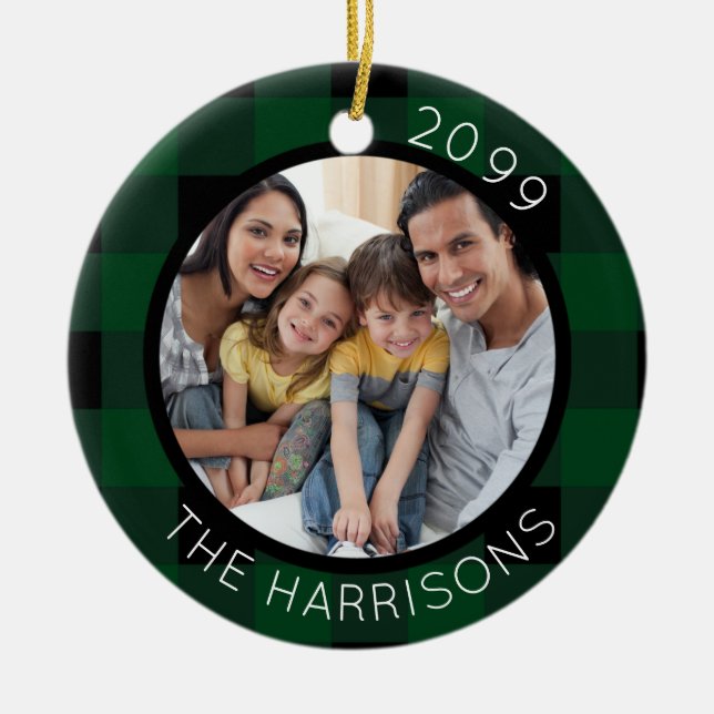 Ornement Rond En Céramique FAMILLE EST AMOUREUX (à l'arrière) 2-Photo Vert/No (Devant)