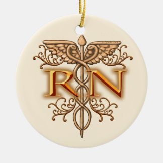 Ornement Rond En Céramique Fancy Cuivre Caduceus RN Nurse