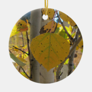 Ornement Rond En Céramique Feuille de tremblement Aspen