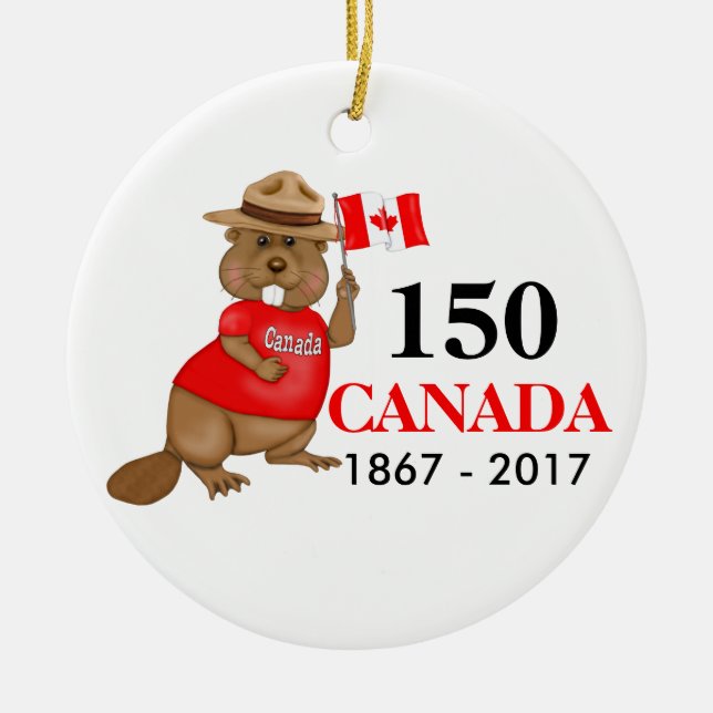 Ornement Rond En Céramique Fière fête canadienne du castor 150 (Devant)