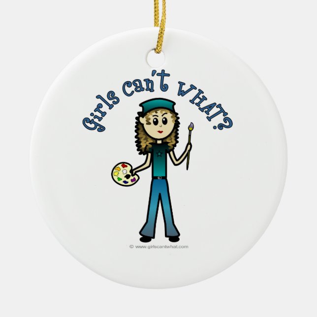 Ornement Rond En Céramique Fille Artiste Légère (Devant)